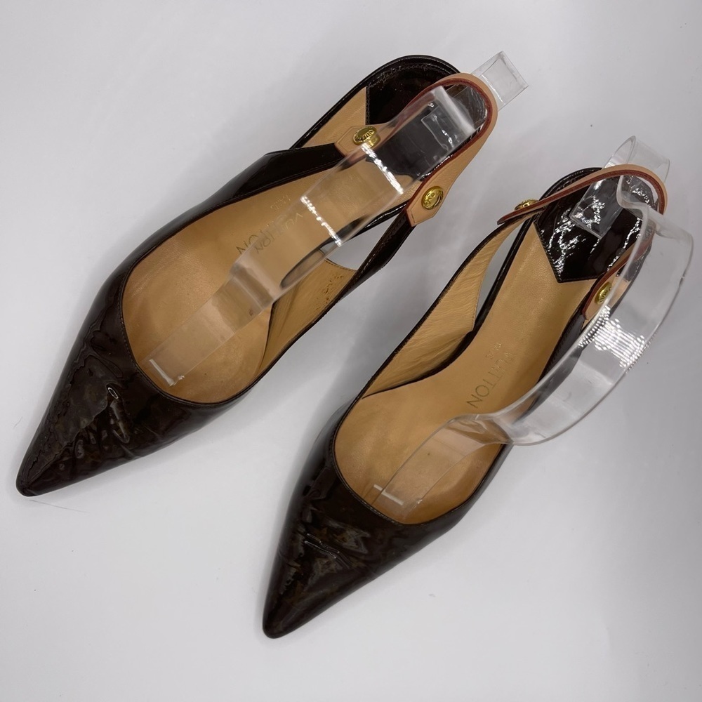 Louis Vuitton | Brown Patent Leather Pointed
Toe Slingback Sandals Heals | EU36 - Picture 5 of 15